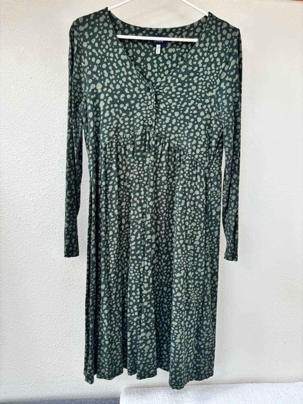 Joules Green Printed Long-Sleeve Midi Dress